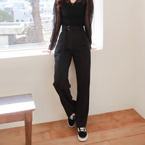 수비진 SL5125 벨트 핀턱 와이드 스판 슬랙스 여성슬랙스 와이드핏 벨트슬랙스 와이드슬랙스
