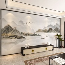 거실 TV벽지 3d 입체 중국식 수묵 산수화 벽지 TV 배경 침실 영상 벽화, 01 친환경 셀룰로오스