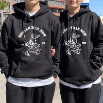 베럴댄나우 남녀공용 기모 레빗 프린팅 오버핏 후드티