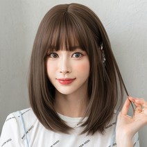 하이유니 스트레이트 펌 중단발 헤어 단발 통가발 가발 40cm + 가발망 + 거치대 세트, 챠콜블랙 / 40cm