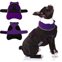 DENTERUN 겨울 따뜻한 강아지 재킷 반사 양면 방풍 아늑한 추운 날씨용 강아지 코트 방수 조끼 두꺼운 플리스 의류 하네스/목줄 구멍 포함 야외 소형 중형 대형견용, Purple, Small