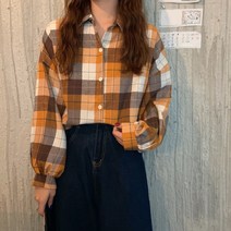 체크셔츠패션 긴소매 여성 디자인감각 보이핏 볼륨 스타일리쉬 계 와이드 루즈핏 이너 와이셔츠 트렌드 3777909349