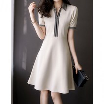 니트원피스 카라넥 A라인 반팔원피스 ZL001