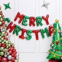 제이벌룬 크리스마스 연말파티 은박풍선, 은박풍선세트 MERRY CHRISTAMS 레드앤 그린