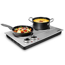 CUSIMAX 1800W 요리용 익덕션 - 세라믹 전기 플레이트 이중 제어 적외선 쿡탑, 스테인레스 스틸, 더블 버너