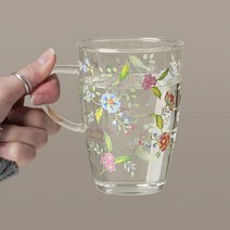 빈티지 꽃패턴 유리 머그컵 투명 글라스, 400ml, 4P 세트