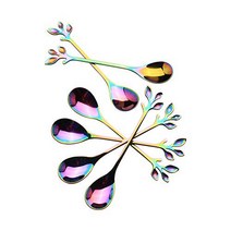 Espresso spoons 18/10 Stainless Steel Shape of leaves 6-piece Vogue Mini Teaspoons set for Coffee S, 1, Rainbow-Spoon