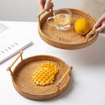 제이와이홀딩스 카페 감성 라탄 소쿠리 과일 귤 바구니 트레이, 소형