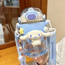 산리오 물병 물통 쿠로미 시나모롤 시나 마이멜로디 마멜 헬로 키티 귀여운 물유리 여아 빨대 대형 배 컵, C