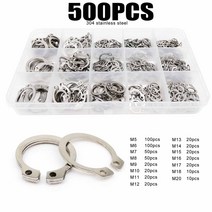 500pcs m5-m20 circlip 외부내부 유지 e-type cir 클립 잠금 스냅 링 세트 구멍 샤프트 칼라 와셔 스테인레스 스틸