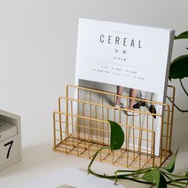 네거티브속지 노르딕 무드 심플 기하학무니 사무용 책상 책장 사무실용품 수납함브라운 문서 바인더 진열장 2001846233, 삼층 책 신문걸이 골드