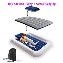 USHMA Upgrade Travel Toddler Bed with Grey-Navy Fabric Air Mattress Inflatable Toddler Bed with Saf, 1
