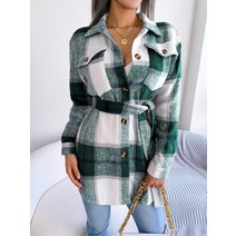 밸티드 롱 코트 여성 모직 누빔 캐시미어 체크 무늬 자켓 가을 가을 블렌드 클래식 타탄 벨트 y2k shacket with kets y2k maxi 윈드 브레이커 아웃웨어