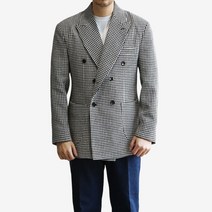 트위드 하운드 투스 체크 봄 가을 남자 블레이저 더블 자켓 2TYPE