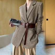 트렌치 정장 기모 헤링본 라인 빈티지 오버핏 패턴 여성 미들 코트 루즈핏 톰보이