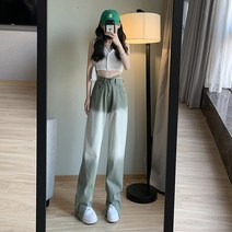 DFMEI 트임 일자 청바지 여 여름 하이웨이스트 와이드 슬림해 보이는 그라데이션 팬츠