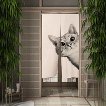 커튼 블라인드 다이소커튼 재미 있고 귀여운 고양이 식당 장식 파티션 드레이프 주방 입구 걸이형 하프 세트, 95x180cm, 02 CLX00525