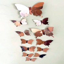 24마리 미러 버터플라이 골드 웨딩 페스티벌 코너 레스토랑 카페 인테리어 3D 입체 벽 부착 참장식, 핑크골드 24매입
