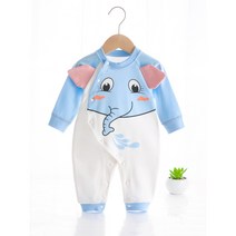 [블루독베이비우주복세트] 우와우와 동물농장 귀여운 아기 코끼리 똑딱이 순면 신생아 사계절 우주복