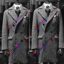 남자 봄 가을 정장 남성 겨울 베스트 조끼 슈트 그레이 헤링본 코트 오버 재킷 더블 브레스트 맞춤형 긴 울 두꺼운 블레이저