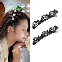 2pcs 헤어 악세서리 진주 꽃 큐빅 크리스탈 앞머리 잔머리 집계핀 연예인 핀