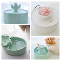 강아지 고양이 세라믹 반려 펫 식수 물 분수 정수기 급수기 그릇, 선인장