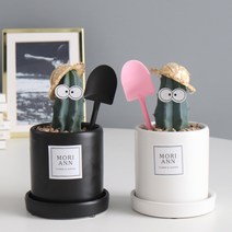 모리앤 밀짚모자 쓴 미니삽 용신목 블랙&화이트+다육이가이드 엽서+메시지텍 세트, 응원할게 내일도