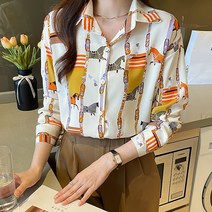 스타일아유 여자 봄신상 가을 쉬폰 동물 패턴 긴팔 카라 블라우스 셔츠 여자