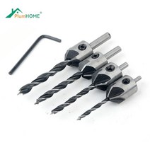 HSS 5 플루트 카운터 싱크 드릴 비트 4 개 헤드 드릴링 세트 3 팁 목공 3mm 4mm 5mm 6mm
