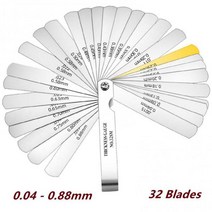 필러 게이지 미터법 크기 0.04-0.88mm 두께 세트 밸브 엽상 점화 플러그 간격 측정 32 개 17, 03 32 blades