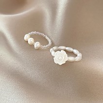 진주 화이트 플라워 장미 반지 투피스 앤티크한 디자인 반지 시크 심플 반지 반지