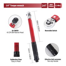 1/4 인치 (6.3mm) 드라이브 프리셋 토크 렌치 경화 크롬 바나듐 스틸 리버시블 헤드 퀵 릴리스 블랙 레드 코팅, 한개옵션0