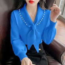 오프숄더블라우스 봄 여름 여성의 풀오버 활 목 솔리드 블라우스 여성의 긴 소매 V 목 사무실 전문 셔츠