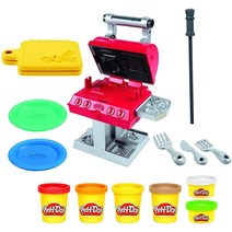 Play-Doh Kitchen Creations 그릴 앤 스탬프 놀이 세트 6가지 모델링 컴파운드 색상 및 7가지 바베큐 장난감 액세서리 포함