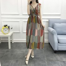 롱맥시 슬림라인 쉬폰 한지민 원피스 플라워 예쁜 붉은색 브이넥 프렌치스타일 여성 여름롱 비치