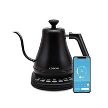 COSORI 전기 구스넥 주전자 스마트 블루투스 가변 온도 조절 커피 티 100 스테인리스 스틸 내부 뚜껑 바닥 빠른 가열 매트 블랙, 0.8L_Black-Stainless Steel