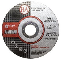Benchmark Abrasives 11.4cm412인치 타입 1 알루미늄 커팅 휠 0.1cm0.044인치 두께 2.2cm78인치 아버 금속 그라인딩 앵글 최대 RPM 133002, 01 25팩