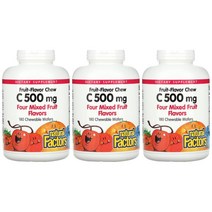 내추럴팩터스 비타민C 500mg 메가도스 4가지 혼합과일 180츄어블 웨이퍼 3개 헤스페리딘 로즈힙 루틴 아스코르브산 시트르산 만다린 감초뿌리