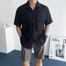 데일트 남자 여름 린넨 오버핏 투포켓 반팔 셔츠 남방