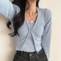 더핑크 / [더핑크] 티렌 골지 날라리 나시+단추 크롭 가디건