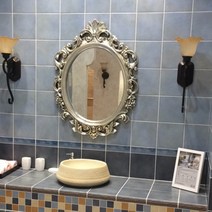 북유럽풍 벽거울 화장대 인테리어 엔틱 고딕 파우더룸 화장실 유럽 타원형 욕실 거울 화장대 거울 욕실 거울 호텔 미용실 장식 방수 교수형 거울 욕실 복고풍 거울, 다른, 대형안틱실버[폭70X높이90CM]