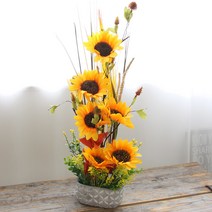 티앤씨 조화 풍수 인테리어 청사과 벨벳장미 해바라기 조화화분 조화장식, 05_해바라기 모던 테라조 조화화분 특대