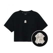 MLB 엠엘비 여성 베이직 중앙 스몰로고 크롭 반팔 티셔츠 NY (Black)