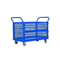 바스켓카트 컨테이너 물류창고 산업용카트 택배 철망, 듀티 트롤리 블루 대형 무음 휠