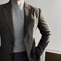 겨울 가을 헤링본 울 블레이저 남자 마이 체크 자켓