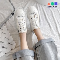 몬드스팟 5cm 여성 빈티지 통굽 털 스니커즈 캔버스 운동화 화이트 (DM505)
