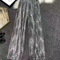 urkoteer 자수 스팽글 와이드 팬츠 여성 슬랙스 반짝이 스트레이트 팬츠 nx-871