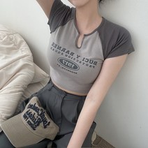 VANANA2 여성 쫀쫀 나그랑 빈티지 크롭 스판 반팔 티셔츠