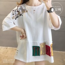 도오빠 여성 루즈핏 반팔티 여름 티셔츠 반소매 오버핏 박시 여자반팔티 라운드넥 빈티지 에스닉 빅사이즈 20대 30대 패션 데일리 캐주얼 빅사이즈반팔티 인기템 싱상