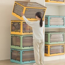 솔로스 대형(56L)/특대형(84L) 5방향 투명 오픈형 리빙 폴딩박스 캠핑 정리 수납 고양이집, 옐로우, 대형